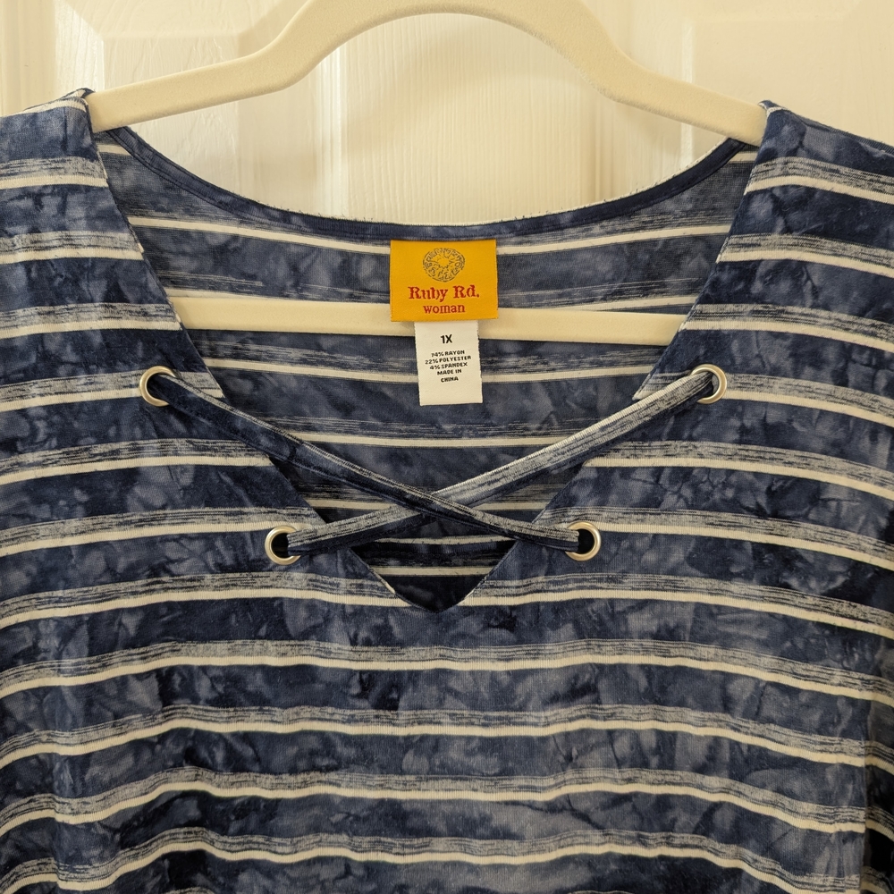 Ruby Rd. Navy and White Striped Tunic - Picture 2 of 3